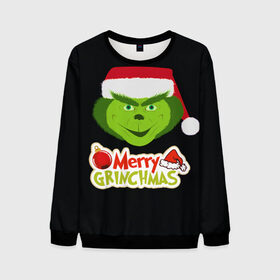 Мужской свитшот 3D с принтом Merry Grinchmas , 100% полиэстер с мягким внутренним слоем | круглый вырез горловины, мягкая резинка на манжетах и поясе, свободная посадка по фигуре | 2020 | 2021 | grinch | белая | год | гринч | елка | женская | зеленый | красная | мужская | мультфильм | надпись | нг | новый | подарок | полосы | праздник | рождества | свитер | сердце | смайл | фильм | шапка