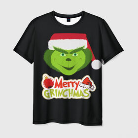 Мужская футболка 3D с принтом Merry Grinchmas , 100% полиэфир | прямой крой, круглый вырез горловины, длина до линии бедер | Тематика изображения на принте: 2020 | 2021 | grinch | белая | год | гринч | елка | женская | зеленый | красная | мужская | мультфильм | надпись | нг | новый | подарок | полосы | праздник | рождества | свитер | сердце | смайл | фильм | шапка