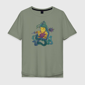 Мужская футболка хлопок Oversize с принтом Горгона , 100% хлопок | свободный крой, круглый ворот, “спинка” длиннее передней части | булова | горгона | жаба | змеежаб | змеи | лягушка | персонаж | фэнтези