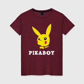 Женская футболка хлопок с принтом Pikaboy , 100% хлопок | прямой крой, круглый вырез горловины, длина до линии бедер, слегка спущенное плечо | 