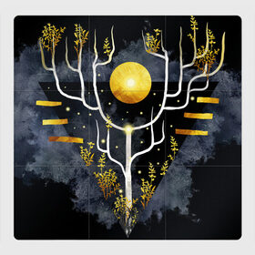 Магнитный плакат 3Х3 с принтом графит и золото: дерево жизни , Полимерный материал с магнитным слоем | 9 деталей размером 9*9 см | абстрактный | весна | ветви | дерево  свет | жизнь | звёзды | золотото | ночь | процветание | растения | расцвет | рост | символ | солнце | стилизация | стиль | треугольник | этно