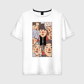 Женская футболка хлопок Oversize с принтом bts , 100% хлопок | свободный крой, круглый ворот, спущенный рукав, длина до линии бедер
 | bangtan | boy | j hope | jimin | jin | jungkook | korea | luv | rm | suga | v | with | бтс | кей | поп