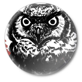 Значок с принтом LegiOWLn ,  металл | круглая форма, металлическая застежка в виде булавки | bird | black and white | owl | птица | сова | филин