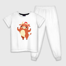 Детская пижама хлопок с принтом Танцующий бык , 100% хлопок |  брюки и футболка прямого кроя, без карманов, на брюках мягкая резинка на поясе и по низу штанин
 | 