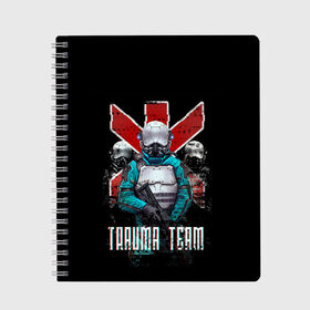 Тетрадь с принтом CYBERPUNK TRAUMA TEAM , 100% бумага | 48 листов, плотность листов — 60 г/м2, плотность картонной обложки — 250 г/м2. Листы скреплены сбоку удобной пружинной спиралью. Уголки страниц и обложки скругленные. Цвет линий — светло-серый
 | ambulance | cd prodject | cyberpunk 2077 | future | game | japan | kianu | logo | medicine | pc | rpg | samurai | trauma | trauma team | банды | будущее | игры | киану ривз | киберпанк | киберпанк 2077 | киборги | компьютер | медики скорая 