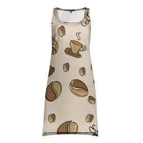 Платье-майка 3D с принтом Кофейный узор на светлом , 100% полиэстер | полуприлегающий силуэт, широкие бретели, круглый вырез горловины, удлиненный подол сзади. | зерна | коричневый | кофе | кофейный | кофеман | паттерн | светлый | узор | чашка