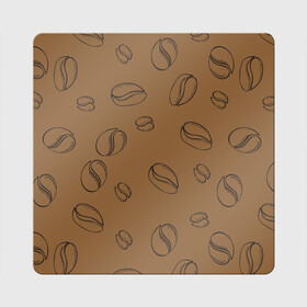 Магнит виниловый Квадрат с принтом Узор Кофейные зерна , полимерный материал с магнитным слоем | размер 9*9 см, закругленные углы | зерна | коричневый | кофе | кофейный | кофеман | паттерн | узор