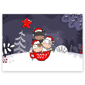 Поздравительная открытка с принтом Новогодние быки в чашке , 100% бумага | плотность бумаги 280 г/м2, матовая, на обратной стороне линовка и место для марки
 | 2021 | 7 января | bull | newyear | santa | бык | быки | бычок | год быка | дед мороз | корова | новогодние каникулы | новогодние праздники | новый 2021 | новый год | новый год 2021 | рождество | сани | санта | санта клаус