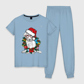 Женская пижама хлопок с принтом ЛабриСанта , 100% хлопок | брюки и футболка прямого кроя, без карманов, на брюках мягкая резинка на поясе и по низу штанин | new year | арт | графика | дед мороз | зима | новый год | рождество | санта