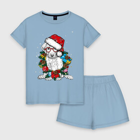 Женская пижама с шортиками хлопок с принтом ЛабриСанта , 100% хлопок | футболка прямого кроя, шорты свободные с широкой мягкой резинкой | new year | арт | графика | дед мороз | зима | новый год | рождество | санта