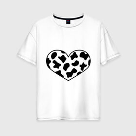 Женская футболка хлопок Oversize с принтом В Новый год - с любовью! , 100% хлопок | свободный крой, круглый ворот, спущенный рукав, длина до линии бедер
 | 2021 | бык | корова | любовь | новый год | праздник | сердце | символ года | чёрно белый