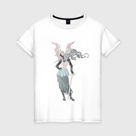 Женская футболка хлопок с принтом Горгона , 100% хлопок | прямой крой, круглый вырез горловины, длина до линии бедер, слегка спущенное плечо | fantasy | monster | горгона | доспехи | змеи | крылья | меч | монстр | фэнтези
