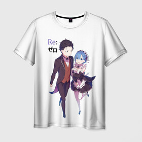 Мужская футболка 3D с принтом Re:Zero , 100% полиэфир | прямой крой, круглый вырез горловины, длина до линии бедер | Тематика изображения на принте: anime heroes | girl | kawaii | ram | re zero | re:zero | rem | жизнь с нуля в альтернативном мире | кавайный | логотипы аниме | мальчик и девочка | нацуки | нацуки субару | персонажи аниме | рам | рам и рем | ре зеро | рем