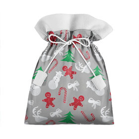 Подарочный 3D мешок с принтом Серый новогодний узор , 100% полиэстер | Размер: 29*39 см | елка | красный | леденец | новогодний | новый год | паттерн | праздничный | серый | снеговик | узор