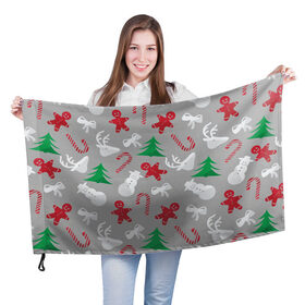 Флаг 3D с принтом Серый новогодний узор , 100% полиэстер | плотность ткани — 95 г/м2, размер — 67 х 109 см. Принт наносится с одной стороны | елка | красный | леденец | новогодний | новый год | паттерн | праздничный | серый | снеговик | узор