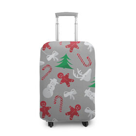 Чехол для чемодана 3D с принтом Серый новогодний узор , 86% полиэфир, 14% спандекс | двустороннее нанесение принта, прорези для ручек и колес | елка | красный | леденец | новогодний | новый год | паттерн | праздничный | серый | снеговик | узор