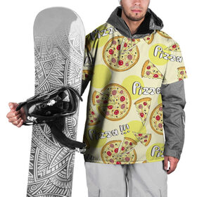 Накидка на куртку 3D с принтом Узор - Пицца на желтом , 100% полиэстер |  | еда | желтый | кусок | надписи | паттерн | пицца | узор | фастфуд