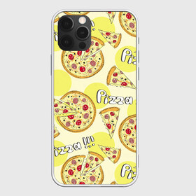 Чехол для iPhone 12 Pro Max с принтом Узор - Пицца на желтом , Силикон |  | еда | желтый | кусок | надписи | паттерн | пицца | узор | фастфуд