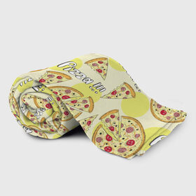 Плед 3D с принтом Узор - Пицца на желтом , 100% полиэстер | закругленные углы, все края обработаны. Ткань не мнется и не растягивается | еда | желтый | кусок | надписи | паттерн | пицца | узор | фастфуд