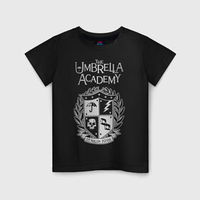 Детская футболка хлопок с принтом Академия Амбрелла , 100% хлопок | круглый вырез горловины, полуприлегающий силуэт, длина до линии бедер | the umbrella academy | umbrella | академия амбрелла | амбрелла | герб | зонтик | комиксы