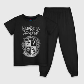 Детская пижама хлопок с принтом Академия Амбрелла , 100% хлопок |  брюки и футболка прямого кроя, без карманов, на брюках мягкая резинка на поясе и по низу штанин
 | the umbrella academy | umbrella | академия амбрелла | амбрелла | герб | зонтик | комиксы
