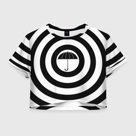 Женская футболка Crop-top 3D с принтом Узор Академия Амбрелла , 100% полиэстер | круглая горловина, длина футболки до линии талии, рукава с отворотами | академия | амбрелла | белый | зонт | полосы | узор | фильм | черный
