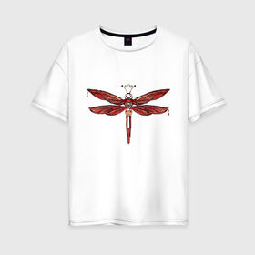 Женская футболка хлопок Oversize с принтом Стрекоза , 100% хлопок | свободный крой, круглый ворот, спущенный рукав, длина до линии бедер
 | dragonfly | красный | крылья | стрекоза