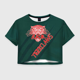 Женская футболка Crop-top 3D с принтом Tiger Claws Gang CP 2077 , 100% полиэстер | круглая горловина, длина футболки до линии талии, рукава с отворотами | city | claw | cyberpunk | gang | night | tiger | андроид | киберпанк | киборг | найт | робот | сити
