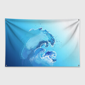 Флаг-баннер с принтом Волна с фоном , 100% полиэстер | размер 67 х 109 см, плотность ткани — 95 г/м2; по краям флага есть четыре люверса для крепления | акварель | брызги | вода | волны | море | океан