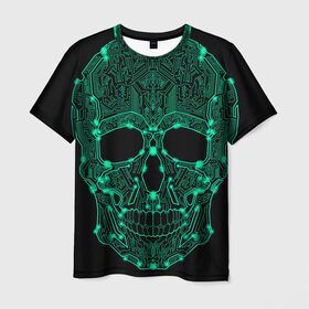 Мужская футболка 3D с принтом Неоновый Череп , 100% полиэфир | прямой крой, круглый вырез горловины, длина до линии бедер | skulls | градиент | кибер | мозги | неоновый | робот | скелет | цифровой | черепа | черный