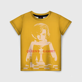 Детская футболка 3D с принтом Ход королевы , 100% гипоаллергенный полиэфир | прямой крой, круглый вырез горловины, длина до линии бедер, чуть спущенное плечо, ткань немного тянется | the queens gambit | графика | девушка | королева | шахматы