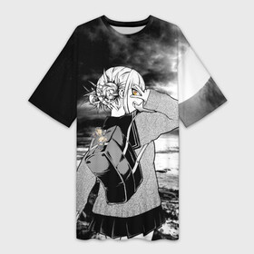 Платье-футболка 3D с принтом Химико Тога смотрит на луну ,  |  | himiko | my hero academia | toga | моя геройская академия | химико тога