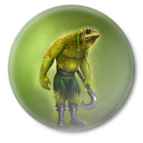 Значок с принтом Bullywug ,  металл | круглая форма, металлическая застежка в виде булавки | art | жаба | жабалюд | зеленый фон