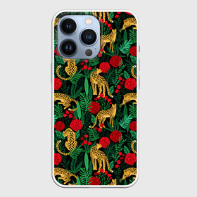 Чехол для iPhone 13 Pro с принтом Leopards | Леопардовый Паттерн (Цветы) ,  |  | black | cat | белый | букет | животные | кот | кошки | лев | леопарды | паттерн | полосы | розы | тигры | узор | цветы | чб | черный