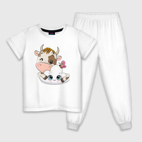 Детская пижама хлопок с принтом Бычок на облачке , 100% хлопок |  брюки и футболка прямого кроя, без карманов, на брюках мягкая резинка на поясе и по низу штанин
 | 
