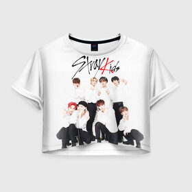 Женская футболка Crop-top 3D с принтом STRAY KIDS , 100% полиэстер | круглая горловина, длина футболки до линии талии, рукава с отворотами | bang chan | changbin | felix | han | hyunjin | i.n. | k pop | lee know | seungmin | skz | stray kids | идолы | к поп