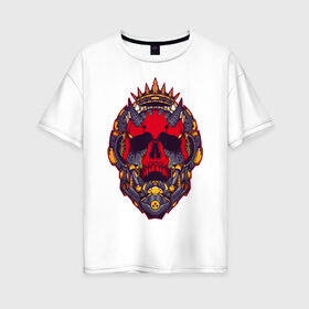 Женская футболка хлопок Oversize с принтом Mecha skull , 100% хлопок | свободный крой, круглый ворот, спущенный рукав, длина до линии бедер
 | 