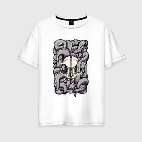Женская футболка хлопок Oversize с принтом Skulls & bones - сat , 100% хлопок | свободный крой, круглый ворот, спущенный рукав, длина до линии бедер
 | 