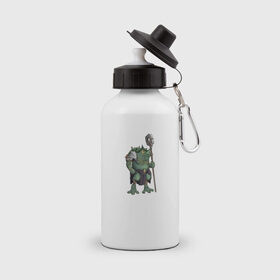 Бутылка спортивная с принтом Воин жабалюд , металл | емкость — 500 мл, в комплекте две пластиковые крышки и карабин для крепления | frog | green | staff | warrior | воин | жаба | зеленый | ил | посох