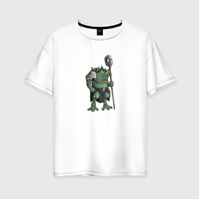 Женская футболка хлопок Oversize с принтом Воин жабалюд , 100% хлопок | свободный крой, круглый ворот, спущенный рукав, длина до линии бедер
 | frog | green | staff | warrior | воин | жаба | зеленый | ил | посох