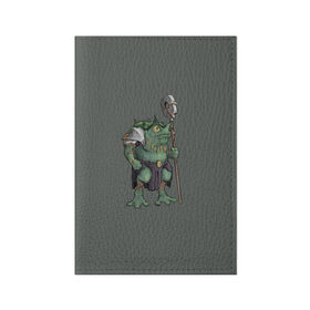 Обложка для паспорта матовая кожа с принтом Жабалюд войн , натуральная матовая кожа | размер 19,3 х 13,7 см; прозрачные пластиковые крепления | frog | green | staff | warrior | воин | жаба | зеленый | ил | посох