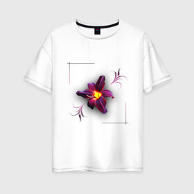 Женская футболка хлопок Oversize с принтом Flower Цветок , 100% хлопок | свободный крой, круглый ворот, спущенный рукав, длина до линии бедер
 | желтый | узор | феолетовый цветок | цветочный