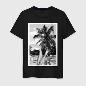 Мужская футболка хлопок с принтом Summer day Летний день , 100% хлопок | прямой крой, круглый вырез горловины, длина до линии бедер, слегка спущенное плечо. | лето | ноги | пальмы | черный и белый