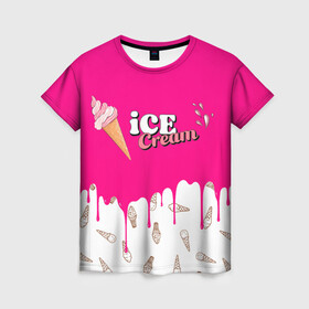 Женская футболка 3D с принтом Ice Cream BlackPink , 100% полиэфир ( синтетическое хлопкоподобное полотно) | прямой крой, круглый вырез горловины, длина до линии бедер | blackpink | blink | bts | exo | icecream | jennie | jisoo | korea | kpop | lisa | love | rose | блекпинк | девушки | корея | кпоп | музыка