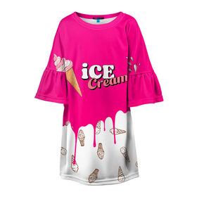 Детское платье 3D с принтом Ice Cream BlackPink , 100% полиэстер | прямой силуэт, чуть расширенный к низу. Круглая горловина, на рукавах — воланы | blackpink | blink | bts | exo | icecream | jennie | jisoo | korea | kpop | lisa | love | rose | блекпинк | девушки | корея | кпоп | музыка