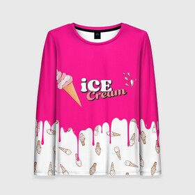 Женский лонгслив 3D с принтом Ice Cream BlackPink , 100% полиэстер | длинные рукава, круглый вырез горловины, полуприлегающий силуэт | blackpink | blink | bts | exo | icecream | jennie | jisoo | korea | kpop | lisa | love | rose | блекпинк | девушки | корея | кпоп | музыка