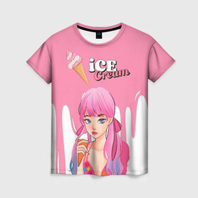 Женская футболка 3D с принтом BLACKPINK Ice Cream , 100% полиэфир ( синтетическое хлопкоподобное полотно) | прямой крой, круглый вырез горловины, длина до линии бедер | blackpink | blink | bts | exo | icecream | jennie | jisoo | korea | kpop | lisa | love | rose | блекпинк | девушки | корея | кпоп | музыка