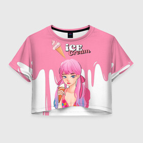 Женская футболка Crop-top 3D с принтом BLACKPINK Ice Cream , 100% полиэстер | круглая горловина, длина футболки до линии талии, рукава с отворотами | blackpink | blink | bts | exo | icecream | jennie | jisoo | korea | kpop | lisa | love | rose | блекпинк | девушки | корея | кпоп | музыка