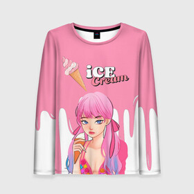 Женский лонгслив 3D с принтом BLACKPINK Ice Cream , 100% полиэстер | длинные рукава, круглый вырез горловины, полуприлегающий силуэт | blackpink | blink | bts | exo | icecream | jennie | jisoo | korea | kpop | lisa | love | rose | блекпинк | девушки | корея | кпоп | музыка