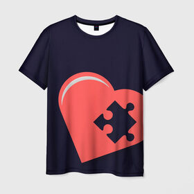 Мужская футболка 3D с принтом Сердце Пазл , 100% полиэфир | прямой крой, круглый вырез горловины, длина до линии бедер | family | family look | детские | для всей семьи | семейные | семья | фэмили лук